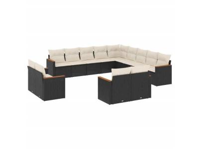 VIDAXL  Salon De Jardin Avec Coussins 13 Pcs Noir R&eacute;sine Tress&eacute;e