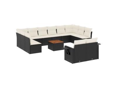 VIDAXL  Salon De Jardin Avec Coussins 13 Pcs Noir R&eacute;sine Tress&eacute;e
