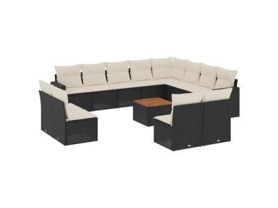 VIDAXL  Salon De Jardin Avec Coussins 13 Pcs Noir R&eacute;sine Tress&eacute;e