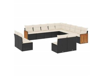 VIDAXL  Salon De Jardin Avec Coussins 13 Pcs Noir R&eacute;sine Tress&eacute;e