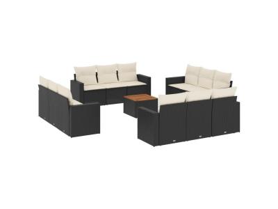 VIDAXL  Salon De Jardin Avec Coussins 13 Pcs Noir R&eacute;sine Tress&eacute;e