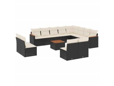VIDAXL  Salon De Jardin Avec Coussins 13 Pcs Noir R&eacute;sine Tress&eacute;e