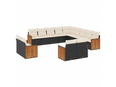 VIDAXL  Salon De Jardin Avec Coussins 13 Pcs Noir R&eacute;sine Tress&eacute;e