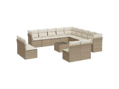 VIDAXL Salon de jardin modulable resine tressee 14 pieces 12 personnes 62 x 62 x 69 cm beige