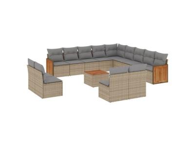 VIDAXL  Salon De Jardin Avec Coussins 14 Pcs Beige R&eacute;sine Tress&eacute;e