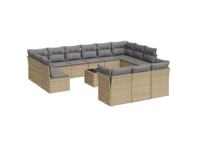 VIDAXL Salon de jardin avec coussins 14 pcs beige r&eacute;sine tress&eacute;e 3218459