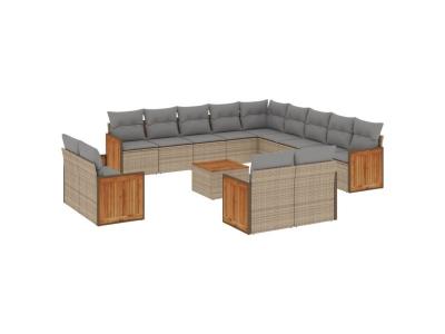 VIDAXL  Salon De Jardin Avec Coussins 14 Pcs Beige R&eacute;sine Tress&eacute;e