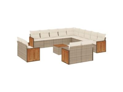 VIDAXL Salon de jardin modulable beige 14 pieces rotin 62 x 59 x 69 cm