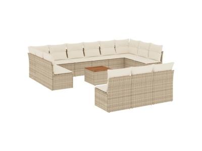 VIDAXL  Salon De Jardin Avec Coussins 14 Pcs Beige R&eacute;sine Tress&eacute;e