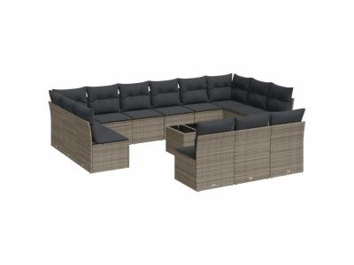 VIDAXL  Salon de jardin avec coussins 14 pcs - Gris - R&eacute;sine tress&eacute;e