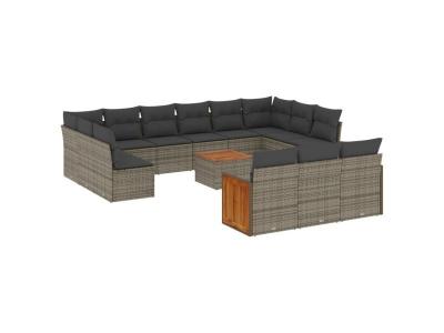 VIDAXL  Salon De Jardin Avec Coussins 14 Pcs Gris R&eacute;sine Tress&eacute;e