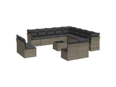  vidaXL Salon de Jardin avec Coussins 14 pcs, Canap&eacute;s avec Pieds R&eacute;glables, Ensemble de Meubles d'Ext&eacute;rieur Patio Terrasse, 3250339 