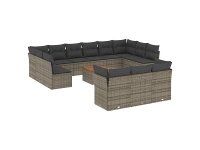 VIDAXL  Salon De Jardin Avec Coussins 14 Pcs Gris R&eacute;sine Tress&eacute;e
