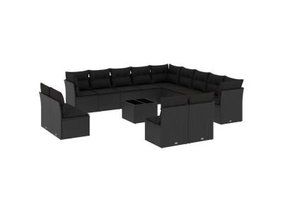 VIDAXL Salon De Jardin Avec Coussins 14 Pcs Noir R&eacute;sine Tress&eacute;e 