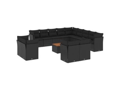 VIDAXL  Salon De Jardin Avec Coussins 14 Pcs Noir R&eacute;sine Tress&eacute;e