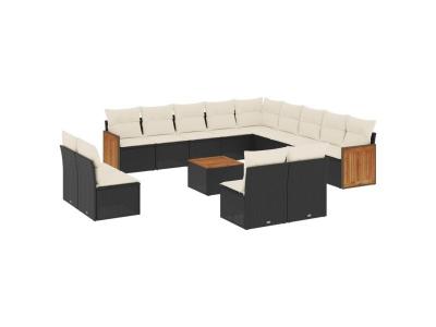 VIDAXL  Ensemble de jardin avec coussins 14 pi&egrave;ces - Noir