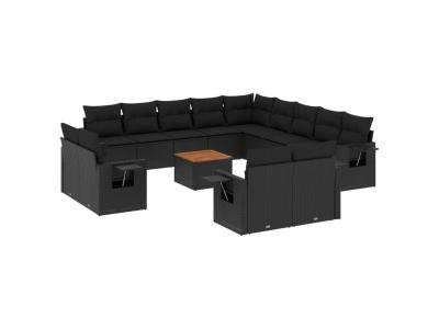  Vidaxl Salon De Jardin Avec Coussins 14 Pcs Noir R&eacute;sine Tress&eacute;e