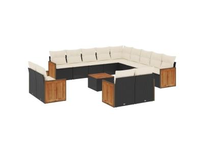 VIDAXL  Salon De Jardin Avec Coussins 14 Pcs Noir R&eacute;sine Tress&eacute;e