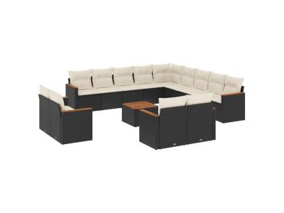 VIDAXL  Salon De Jardin Avec Coussins 14 Pcs Noir R&eacute;sine Tress&eacute;e