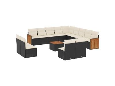 VIDAXL  Salon De Jardin Avec Coussins 14 Pcs Noir R&eacute;sine Tress&eacute;e