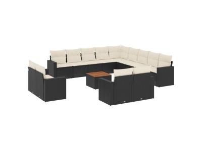  Vidaxl Salon De Jardin Avec Coussins 14 Pcs Noir R&eacute;sine Tress&eacute;e