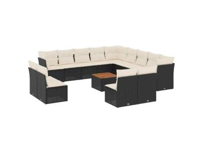 VIDAXL  Salon De Jardin Avec Coussins 14 Pcs Noir R&eacute;sine Tress&eacute;e