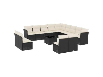 VIDAXL  Salon De Jardin Avec Coussins 14 Pcs Noir R&eacute;sine Tress&eacute;e