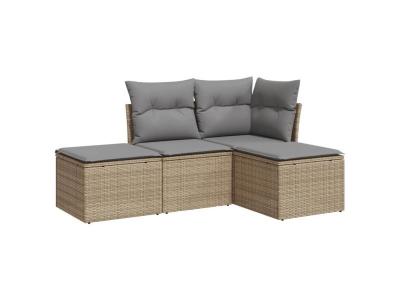 VIDAXL Salon de jardin  avec coussins 4 pcs beige r&eacute;sine tress&eacute;e