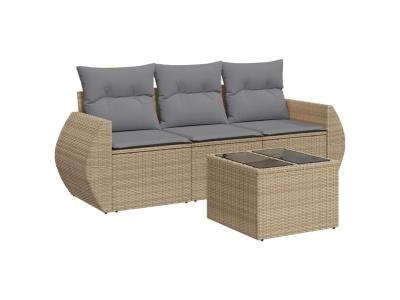 VIDAXL  Salon De Jardin Avec Coussins 4 Pcs Beige R&eacute;sine Tress&eacute;e
