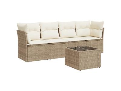 VIDAXL Salon de jardin  avec coussins 5 pcs beige r&eacute;sine tress&eacute;e