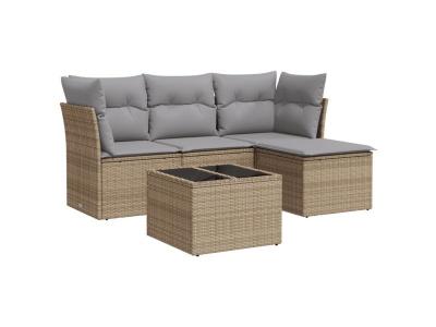 VIDAXL Salon de jardin  avec coussins 5 pcs beige r&eacute;sine tress&eacute;e