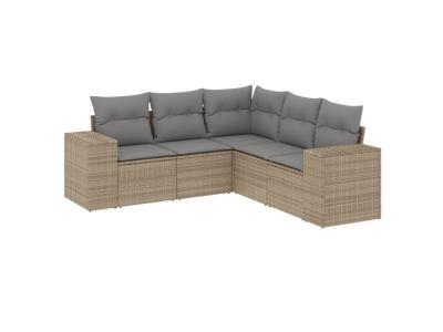 VIDAXL  Salon De Jardin Avec Coussins 5 Pcs Beige R&eacute;sine Tress&eacute;e