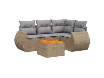 VIDAXL  Salon De Jardin Avec Coussins 5 Pcs Beige R&eacute;sine Tress&eacute;e