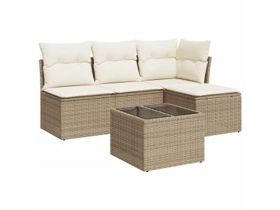VIDAXL Salon de jardin modulable - Lot de 5 pi&egrave;ces - R&eacute;sine tress&eacute;e beige - 4 personnes - Table fixe