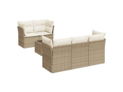 VIDAXL Salon de jardin  avec coussins 6 pcs beige r&eacute;sine tress&eacute;e