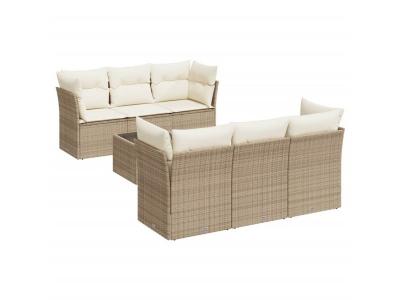 VIDAXL Salon de jardin modulable - Lot 7 pi&egrave;ces - Rotin beige - 6 personnes