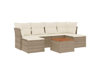VIDAXL Salon de jardin modulable - Lot de 7 pieces - Resine tressee - Beige - 6 personnes