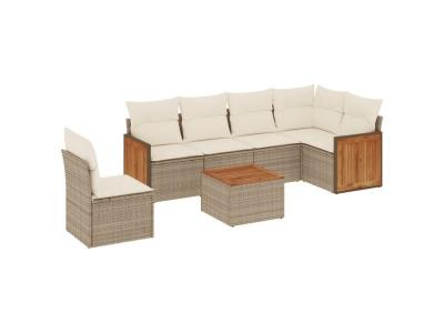 VIDAXL  Salon De Jardin Avec Coussins 7 Pcs Beige R&eacute;sine Tress&eacute;e