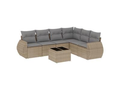 VIDAXL  Salon De Jardin Avec Coussins 7 Pcs Beige R&eacute;sine Tress&eacute;e