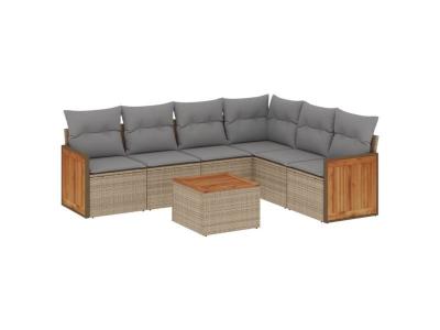 VIDAXL  Salon De Jardin Avec Coussins 7 Pcs Beige R&eacute;sine Tress&eacute;e