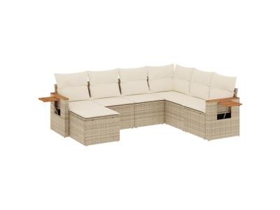 VIDAXL  Salon De Jardin Avec Coussins 7 Pcs Beige R&eacute;sine Tress&eacute;e