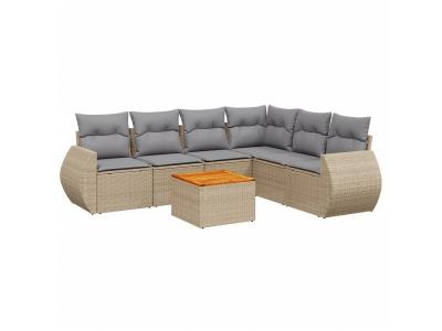 VIDAXL  Salon De Jardin Avec Coussins 7 Pcs Beige R&eacute;sine Tress&eacute;e