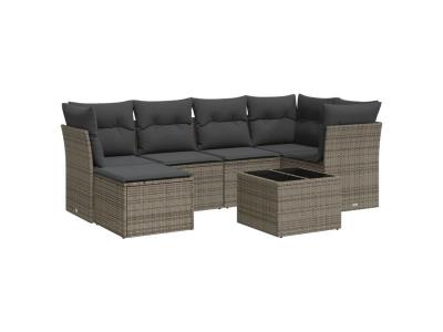 VIDAXL Salon de jardin  avec coussins 7 pcs gris r&eacute;sine tress&eacute;e