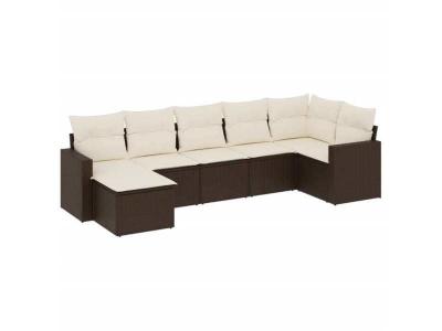 VIDAXL Salon de jardin avec coussins 7 pcs marron resine tressee