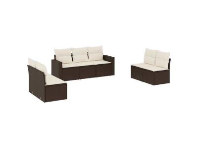 VIDAXL  Salon De Jardin Avec Coussins 7 Pcs Marron R&eacute;sine Tress&eacute;e