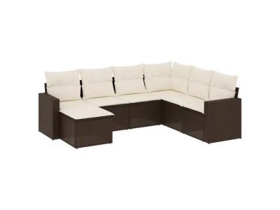 VIDAXL  Salon De Jardin Avec Coussins 7 Pcs Marron R&eacute;sine Tress&eacute;e