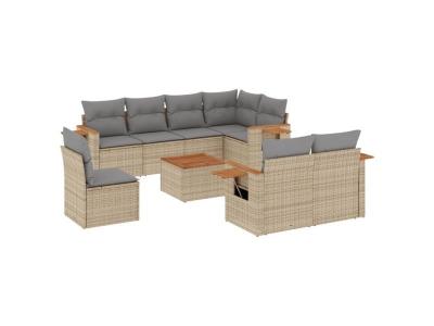 VIDAXL  Salon De Jardin Avec Coussins 9 Pcs Beige R&eacute;sine Tress&eacute;e