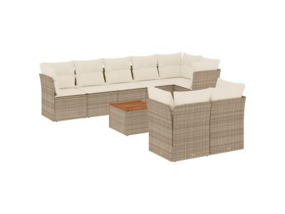VIDAXL  Salon De Jardin Avec Coussins 9 Pcs Beige R&eacute;sine Tress&eacute;e