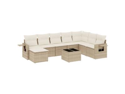 VIDAXL  Salon de jardin - R&eacute;sine tress&eacute;e - Beige - 9 pcs