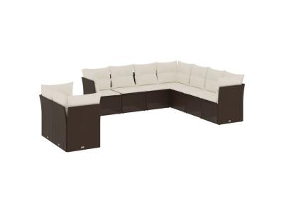 VIDAXL  Salon De Jardin Avec Coussins 9 Pcs Marron R&eacute;sine Tress&eacute;e